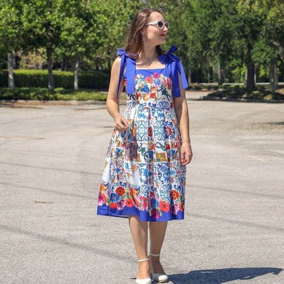 DALIA MACPHEE Dresses & Skirts - NWT Dalia MacPhee Summer in Italy Mosaic Print Midi Adjustable Dress Size Small